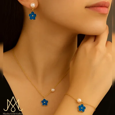 ست شکوفه آبی و مروارید