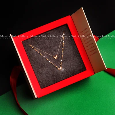 گردنبند قلب پفکی با زنجیر فلامینگو و پولکی