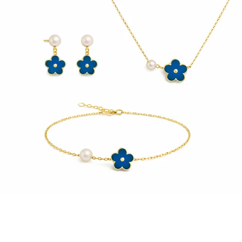 ست شکوفه آبی و مروارید